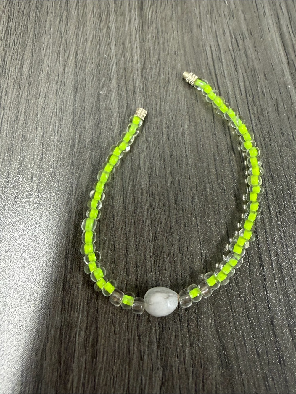 Neon Green Beaded Women's Bracelet with Central Stone